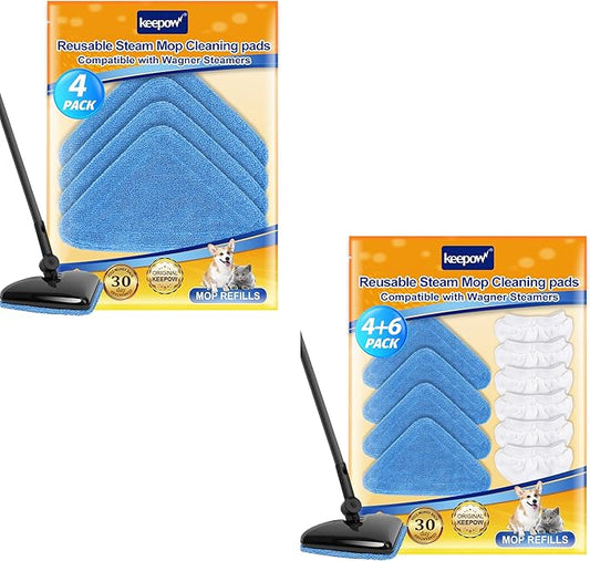 KEEPOW 4+10 Pack Reusable Steamer Mop Pads, Compatible with Wagner 905e, 915e and 925e Steamers(Mop is Not Included)