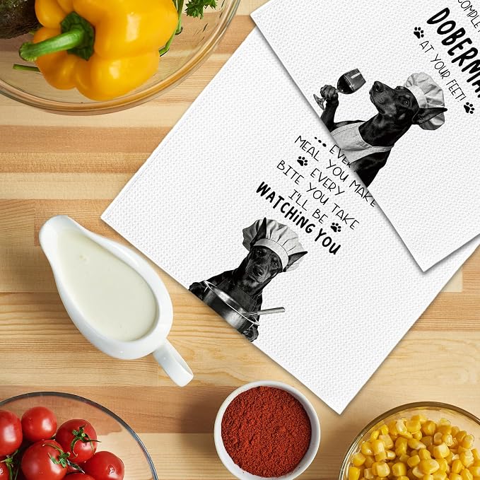 Funny Doberman Dog Kitchen Towels 16x24 Inch Set of 2 | Doberman Lovers Gifts for Women Men Dish Tea Towels for Kitchen, Dog Lover Mom Dad Owner Gifts Decorative Hand Towel