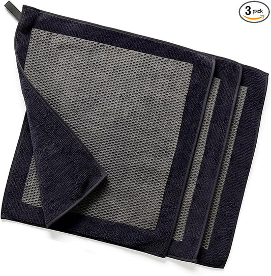 CACHIL 3 Pcs Clay Towel - Auto Detailing Clay bar Towel - Decontaminate Paint and Glass for Smoth Washing - Improve Wax and Sealant Bonding, Enhance Gloss and Color Depth - 12" x 12"（Black）