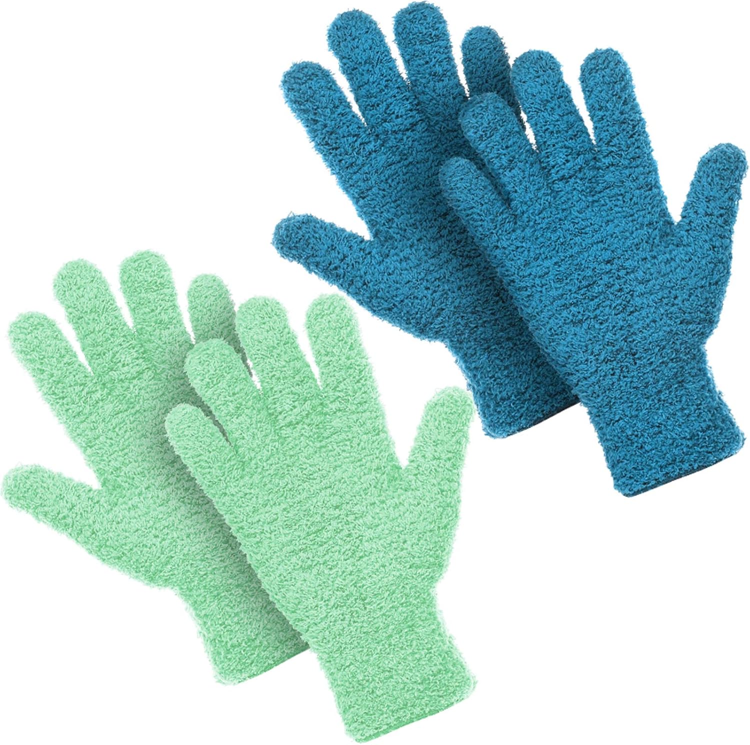 Patelai 2 Pairs Microfiber Gloves for plants Dusting Cleaning Glove Mittens House Cars Blinds Dusting(Blue, Grass Green,Large) - Thumbnail 2