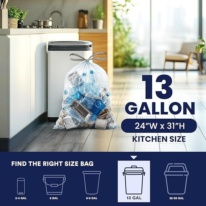 Plasticplace 4-6 Gallon White Drawstring Bags, 100% Prime Material, 17x20, 0.7 Mil, 200/Case