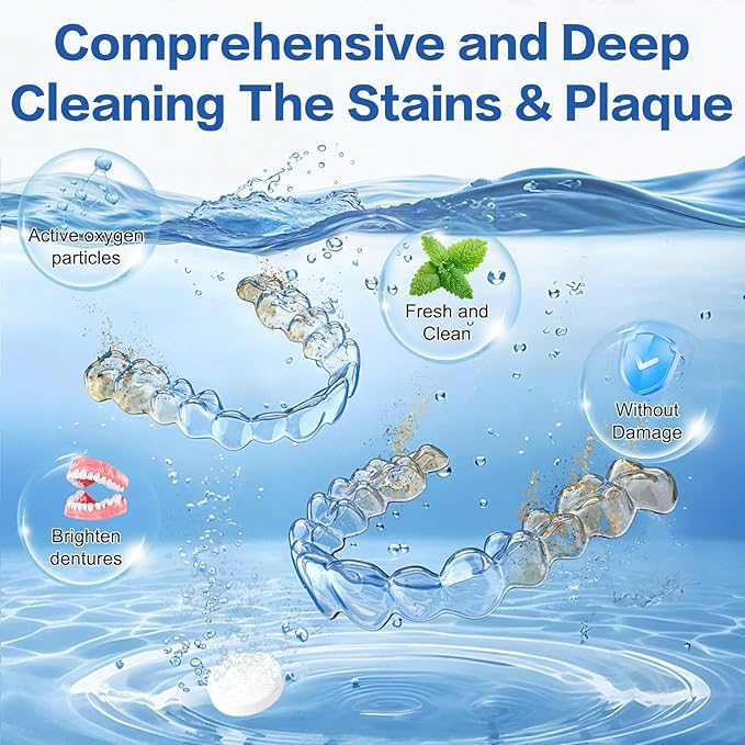 Retainer Cleaner Tablets 150 Count (5 Months Supply) Denture Cleaning Tablets Remove Stains & Plaque for Invisalign Aligner Mouth Guard Night Guard