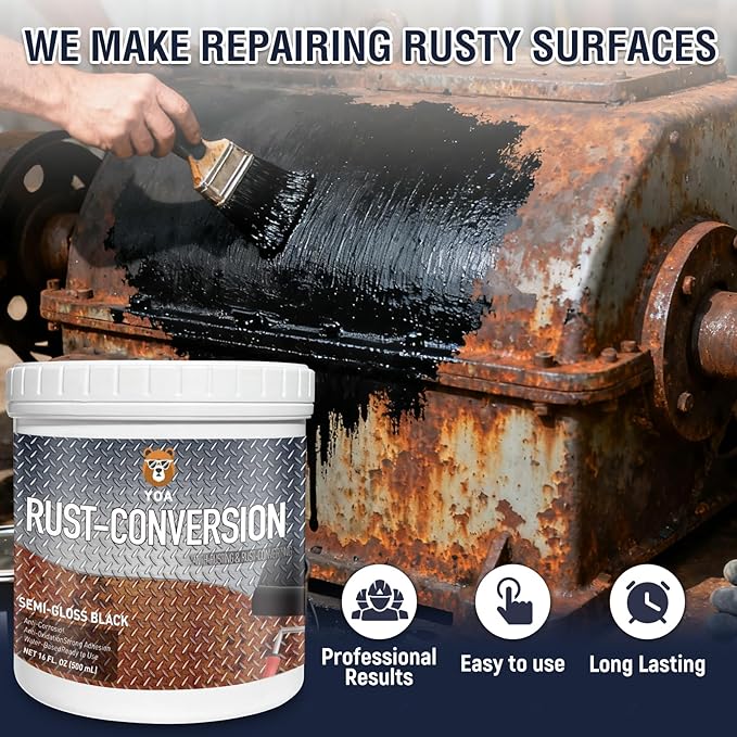 YOA Rust Converter Paint & Metal Primer 2 in 1, Matte Black 32oz. Suitable For Metal, Trailer And Truck Frames, Cargo Boxes, Car Chassis, Boats, Etc. Ultra Powerful Rust Remover, Inhibitor, Converter