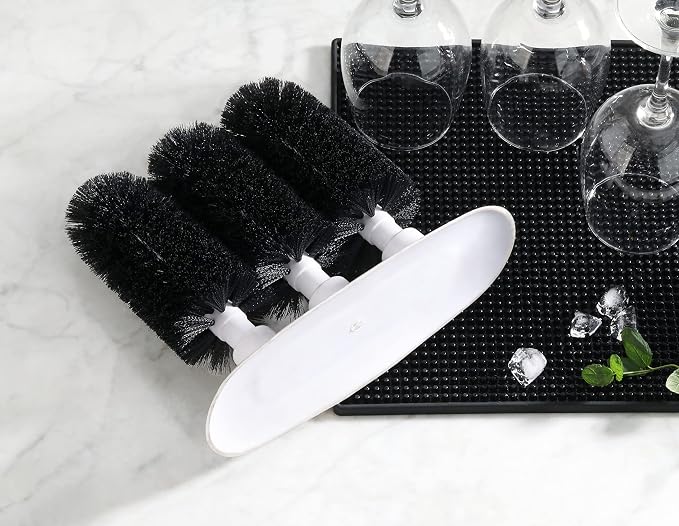 New Star Foodservice Triple Brush Bar Glass Washer with 3 Brushes and Suction Base, Non-Battery