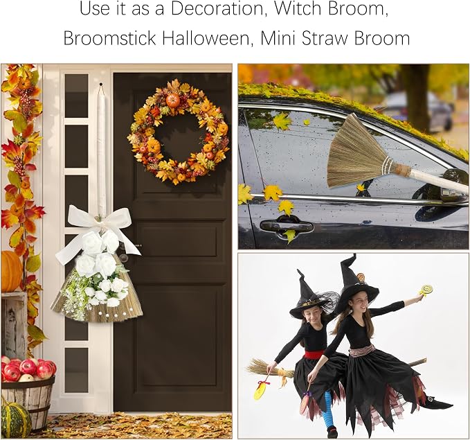 Wedding Broom for Jumping Ceremony, African American Decorative Broomstick DIY Wedding Decor, with White Roses & Babys Breath