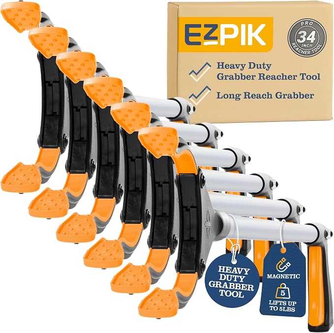 EZPIK Pro 34" Grabber Reacher Tool for Seniors - Grabbers for Elderly Reaching Tool Heavy Duty Pickup Trash Picker Upper Equipment - Claw Grabber Stick for Reaching Aids, Weed Gripper 6-Pack