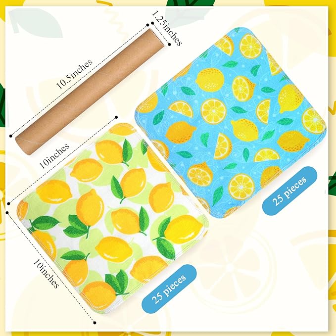 Redbaker 50 Pcs Reusable Paper Towels Paperless Reusable Cotton Cloths Toilet Absorbent Washable Paper Towels with Roll Kitchen Dishcloth for Kitchen Paperless Dishcloths(Lemon)