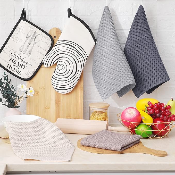 Homaxy 100% Cotton Kitchen Dish Cloths(Mixed Color, 12 x 12 inches, 6-Pack) and Swedish Dishcloths for Kitchen(Assorted, 10 Pack), Reusable and Eco-Friendly Cellulose Sponge Cloths