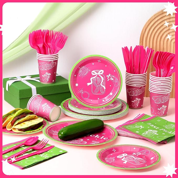 168 Pcs Last Pickle Bachelorette Party Decorations Plates Bow Napkins Party Supplies Funny Pickle Theme Tableware Dinnerware for Bachelorette Birthday Wedding Decor