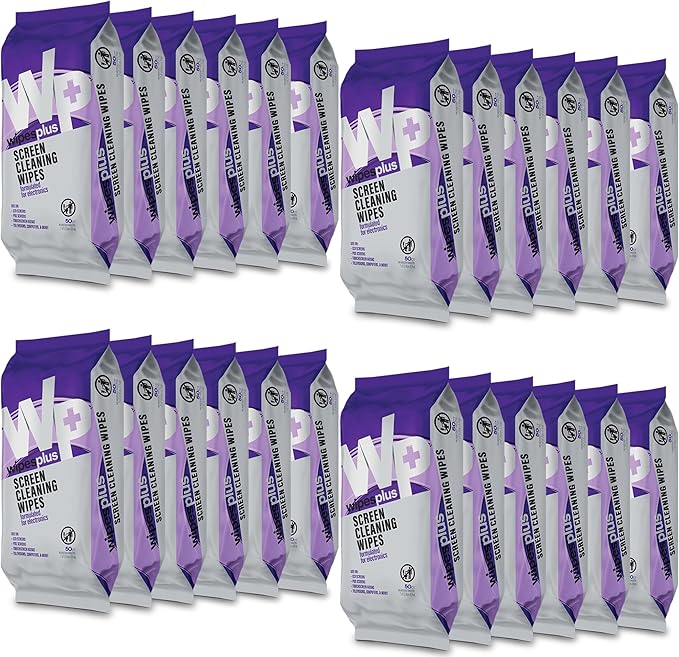 WIPESPLUS Screen Cleaning Wipes Electronic Cleaning Wipes with Alcohol for Home and Business, 1200 Count, (24 Packs of 50)