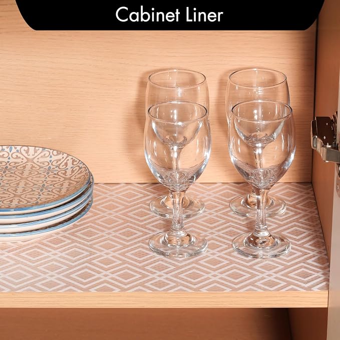 Cooyes Shelf and Drawer Liner for Kitchen Cabinets – Non-Adhesive, Waterproof, Non-Slip Cabinet Liners for Scratch Protection, Desk, Refrigerator, Shelves, Drawers with Modern Pattern