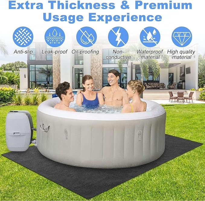 100x100 Inch Hot Tub Mat, Inflatable Hot Tub Mat, Large Washable Floor Protection Mat, Portable Spa Pool Accessories, Waterproof Non-Slip Underlining Absorbent Spa Pool Floor Base Protection