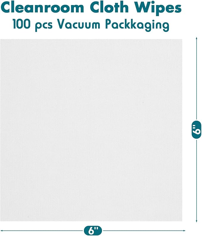 100 Pcs Cleanroom Cloth Wipes Microfiber Lint Free Cloth Disposable Clean Cloths Laser Sealed Edge for Lab Semiconductor Industries and Printing (6 x 6 Inches)