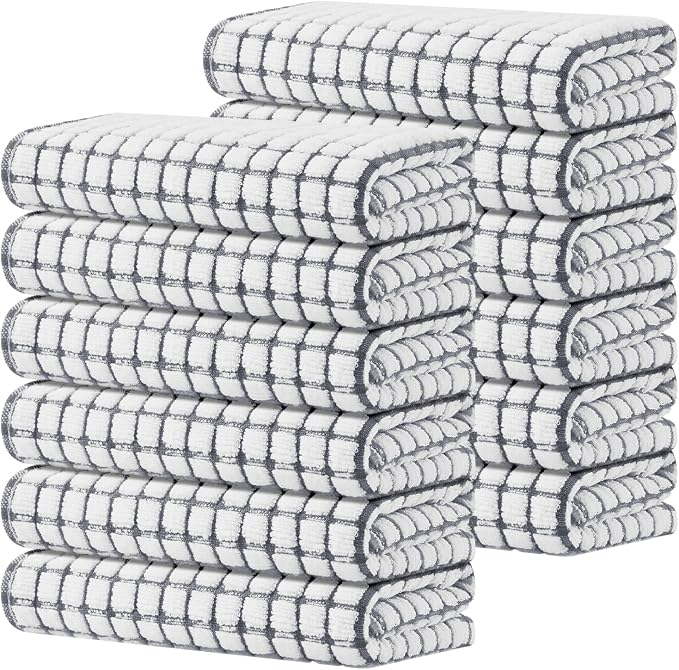 Kitinjoy Cotton 12 Pack Terry Kitchen Towels, 16 x 25 Inches Super Soft and Absorbent Dish Towels, Quick Drying Hand Towels for Kitchen Drying, Grey
