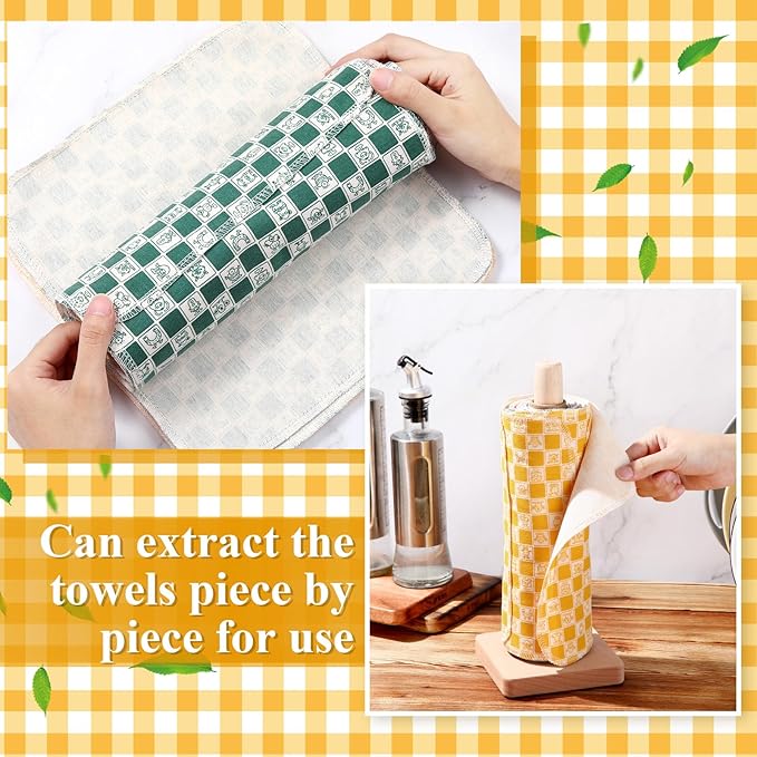 Redbaker 50 Pcs Reusable Paper Towels Paperless Reusable Cotton Cloths Toilet Absorbent Washable Paper Towels with Roll Kitchen Dishcloth for Kitchen Paperless Dishcloths(Trendy)