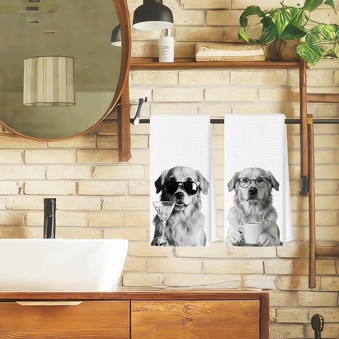 Funny Golden Retriever Kitchen Towels Set of 2, Dog Kitchen Accessories, Dog Chef Gifts for Women Decorative Hand Towels for Kitchen Decor, Golden Retriever Lovers Dish Tea Towel, 16x24 Inch