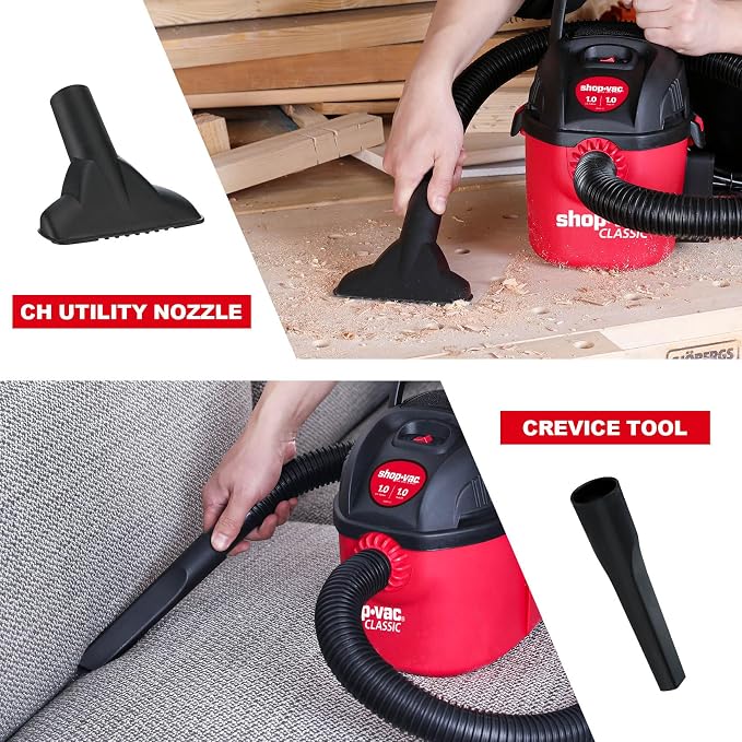 Shop-Vac 2021000 1 Gallon 1 Peak Wet/Dry Vac, Portable Compact Micro Vacuum with Collapsible Handle Wall Bracket & Multifunction Accessories Uses Type A Filter Bag & Type MM Foam Sleeve