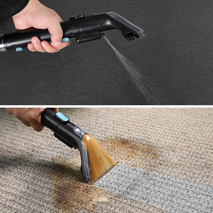 Slevoo 450W Portable Carpet Cleaner Machine with 1 Bottle Cleaning Solutions, Strong Suction Upholstery and Furniture Cleaner for Cleaning Stairs, Car Interiors, for Pet Footprint, Dust, Oil (Blue)