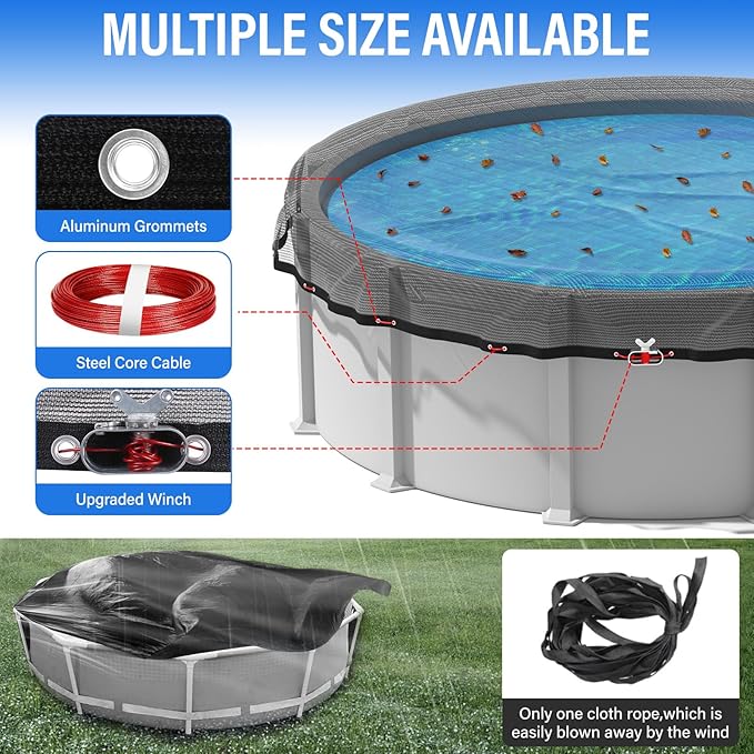 21FT Pool Leaf Net Cover Round Pool Net Cover for Above Ground Pool, Heavy Duty Pool Cover with Winch and Cable for Leaves and Debris