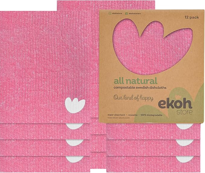 EKOH Swedish DishCloths for Kitchen 12 Pack, Reusable Paper Towels Washable, Eco-Friendly Cellulose Sponge, Microfiber Alternative Dish Cloth, Eco Friendly Cleaning Essentials