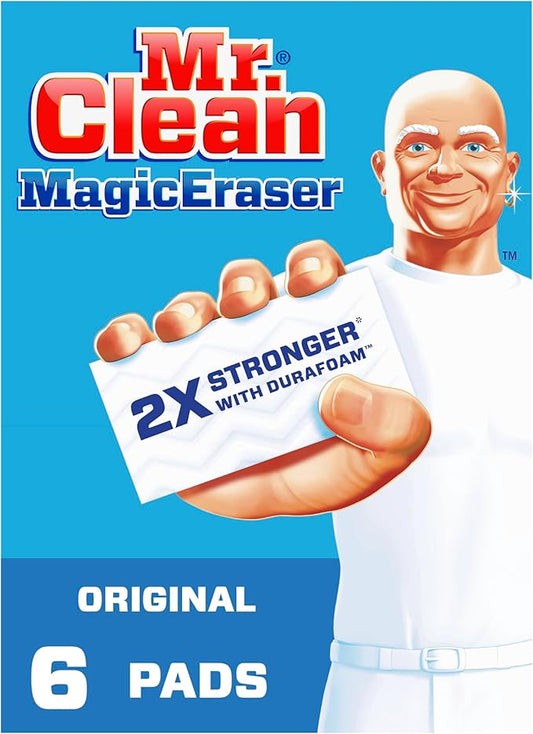 Mr. Clean Magic Eraser Original Cleaning Pads, Multi Purpose Cleaner, Bathroom Cleaning Supplies, All Purpose Cleaner, White, 6 Count (Pack of 6)