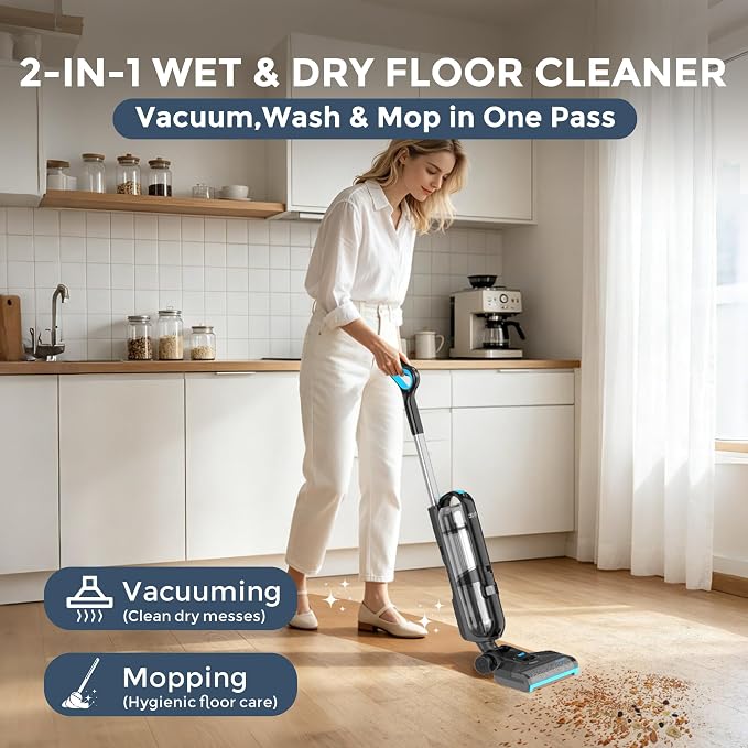 HAUSMEISTER Hydroflex Pro Max Cordless Floor Washer, 30KPA Wet Dry Vacuum Mop with Self-Cleaning Base, Vacuum and Mop Combo for Hard Floors & Pet Hair, 40Min Runtime