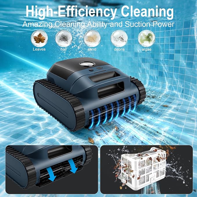 Cordless Robotic Pool Vacuum Cleaner, Intelligent Route Planning, Wall & Waterline Climbing, 120-Min Runtime, for Above Ground/Inground Pools up to 2000 sq. ft, APP Support,White