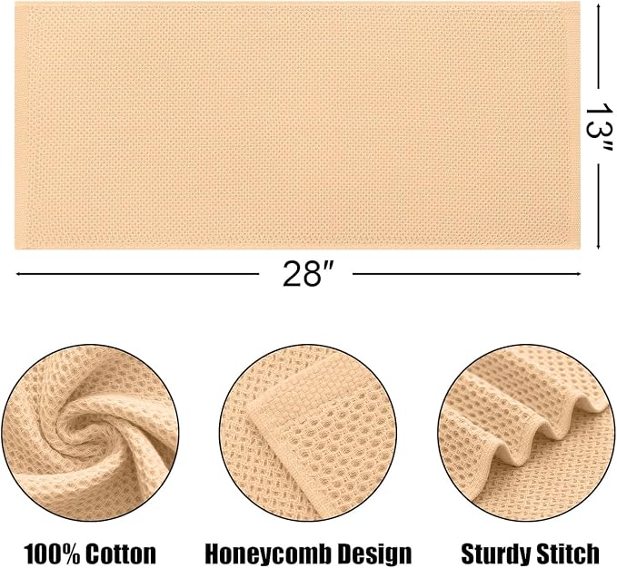 Kitinjoy 100% Cotton Waffle Weave Kitchen Hand Towels (13 X 28 Inches, Apricot), 4-Pack Super Soft and Absorbent Dish Towel for Drying Dishes