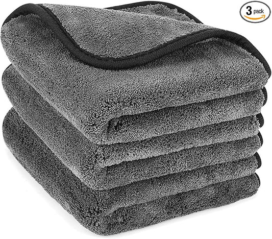 GTF Microfiber Car Cleaning Cloths, Upgraded 1200gsm Ultra-Thick Cars Drying Towel Microfiber Cloth for Car and Home Polishing Washing and Detailing 16'' x 16''(3 Pack)