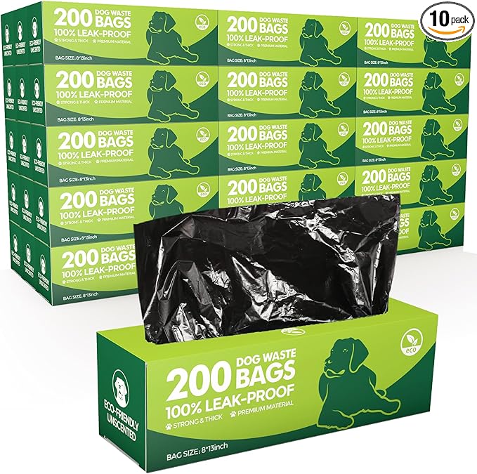 Sherr 10 Boxed Rolls 2000 Counts Dog Poop Bags Bulk Leak Proof Dog Doggy Poop Pet Waste Bags for Puppy Pets Outdoor Walking and Travel