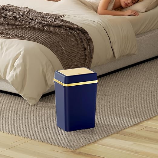 Bathroom Trash Can with Lid 4 Gallon Trash Can Navy Blue Trash Cans with Press Top Lid Bedroom Trash Can Small Garbage Can with 150 Counts Trash Bags for Small Bathroom Bedroom Office