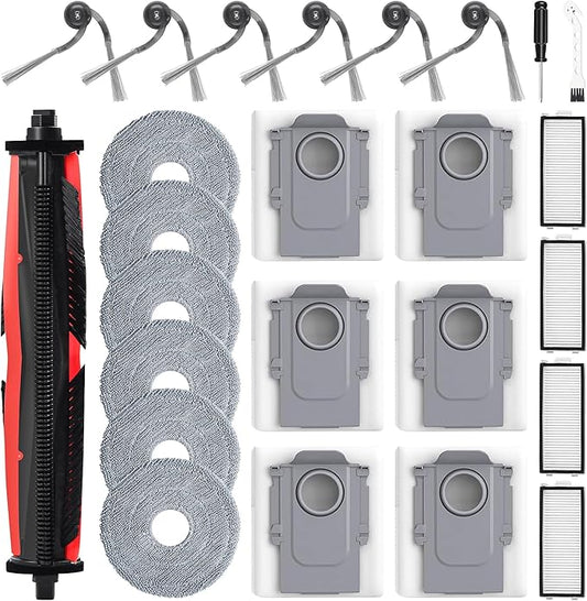 25 Pack Replacement Parts Compatible with Roborock Saros Z70 Robot Vacuum, Accessories Kit with 1 Main Brush,6 Dust Bags,6 Mop Pads,4 Hepa Filters,4 Side Brush