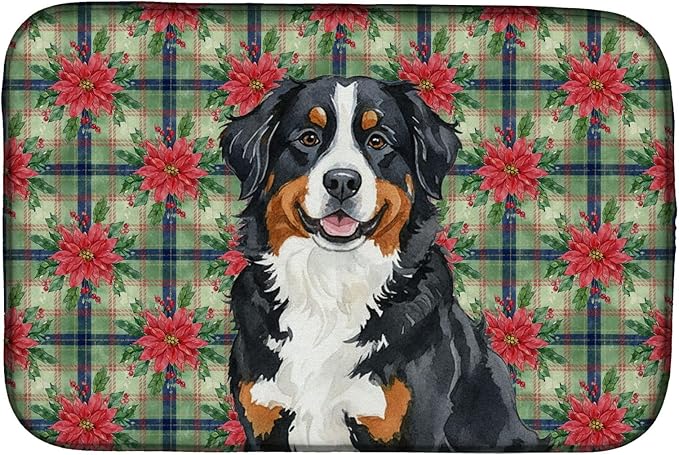 Caroline's Treasures Bernese Mountain Dog Christmas PoinsettIas Dish Drying Mat Absorbent Dish Drying Mat Pad for Kitchen Counter Dish Drainer Mat for Countertop, 14 x 21", Multicolor
