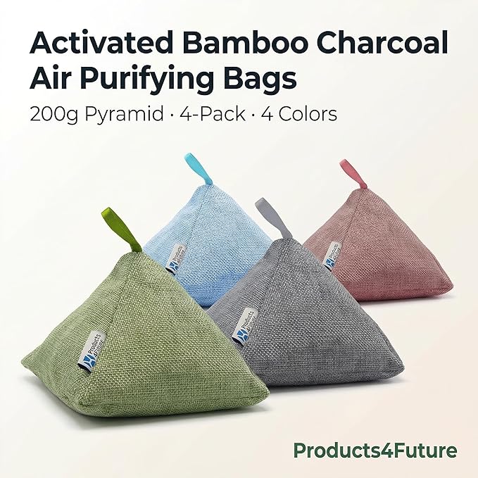4 Pack of 200g Naturally Activated Bamboo Charcoal Air Purifying Bags & 56 Colorful Push Pin Magnets | Natural Home Deodorizer Bags | 7 Assorted Color Strong Magnetic Push Pins | Organic, Eco Friendly