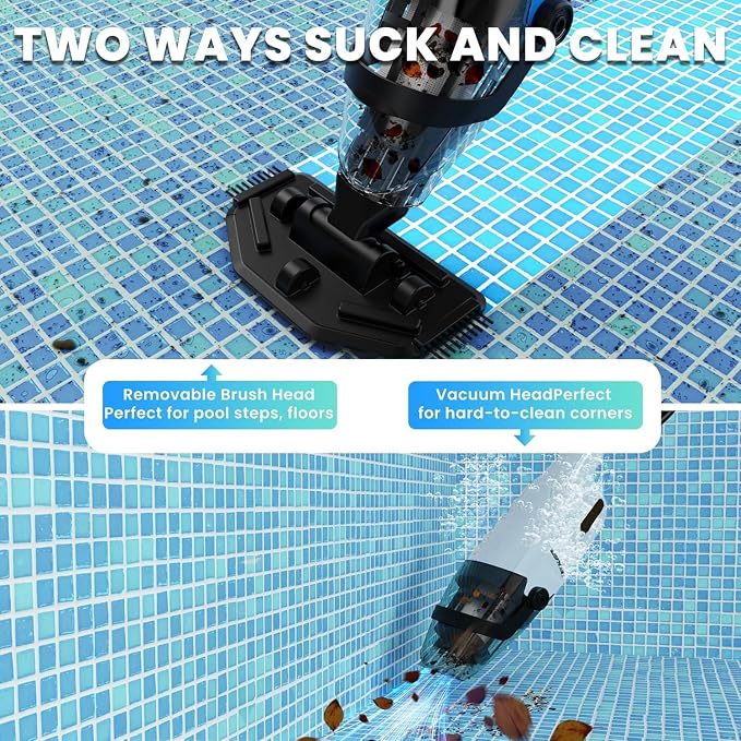 Cordless Pool Vacuum Cleaner for Above Ground Pool & In Ground Rechargeable Pool Vacuum Cleaner - 90 Mins Runtime, with 69" Telescopic Pole, Spa Vacuum for Hot Tub（Misty Grey）
