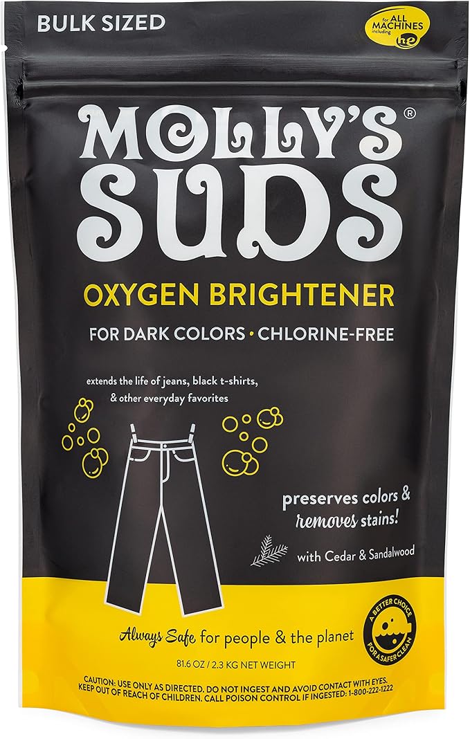 Molly's Suds Oxygen Brightener Dark Wash | Powerful Bleach Alternative, Chlorine Free | Preserves Colors and Removes Stains (Cedar & Sandalwood - 79 oz)