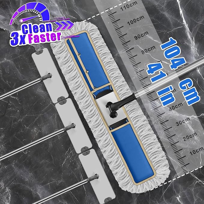 41" Commercial Dust Mop: Large Push Broom Wide Industrial Heavy Duty Hardwood Dry Sweeping Mop with 2 Pads Long Handle for Janitor Indoor Warehouse Gym Cleaning
