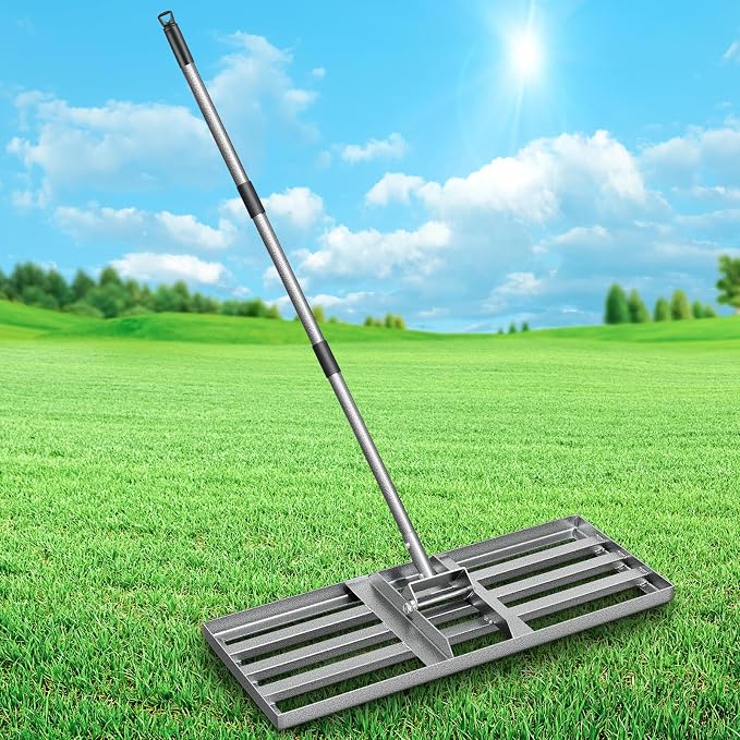 Lawn Leveling Rake, 30" x 10" Heavy Duty Lawn Leveler Tool with Adjustable Handle, Steel Ground Leveling Rake for Spreading Soil, Sand, Compost & Top Dressing, Yard Garden Farm Golf Course Tool
