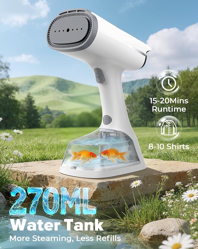 Vacuum Steamer with 270ml Water Tank, Handheld Garment Steamer for Clothes with 3500Pa Suction, LED Touch Screen, Portable Suction Handheld Vacuum Iron & Steamer for Wrinkle Removal (110-120V Use)