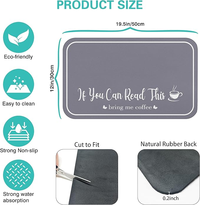 Coffee Bar Mat for Countertops 19inx12in,Absorbent Hide Stain Anti-Slip Cafe Bar Accessories Fit Under Coffee Machine Mat,dish drying mats for kitchen