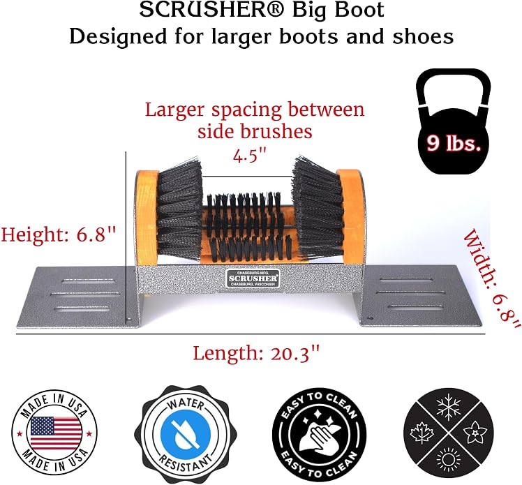 Scrusher Big Boot Cleaner - Extra Wide Heavy Duty Outdoor Boot Brush Scraper with Replacement Brush Set