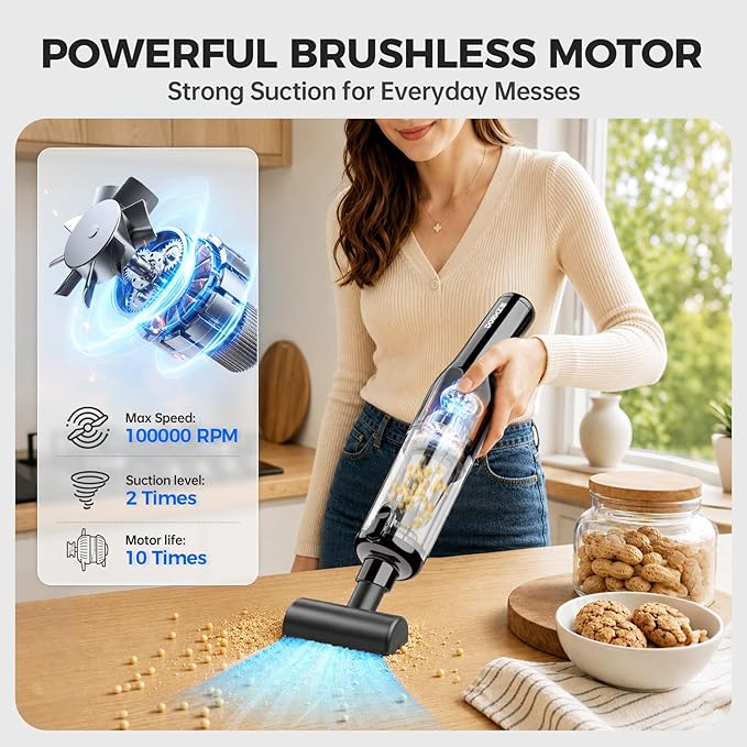 dormzie Handheld Vacuum Cordless, Car Vacuum with 19000Pa Powerful Suction,1.3 lbs Lightweight, Type-C Charge, Multiple Accessories for Car Home Office Pet