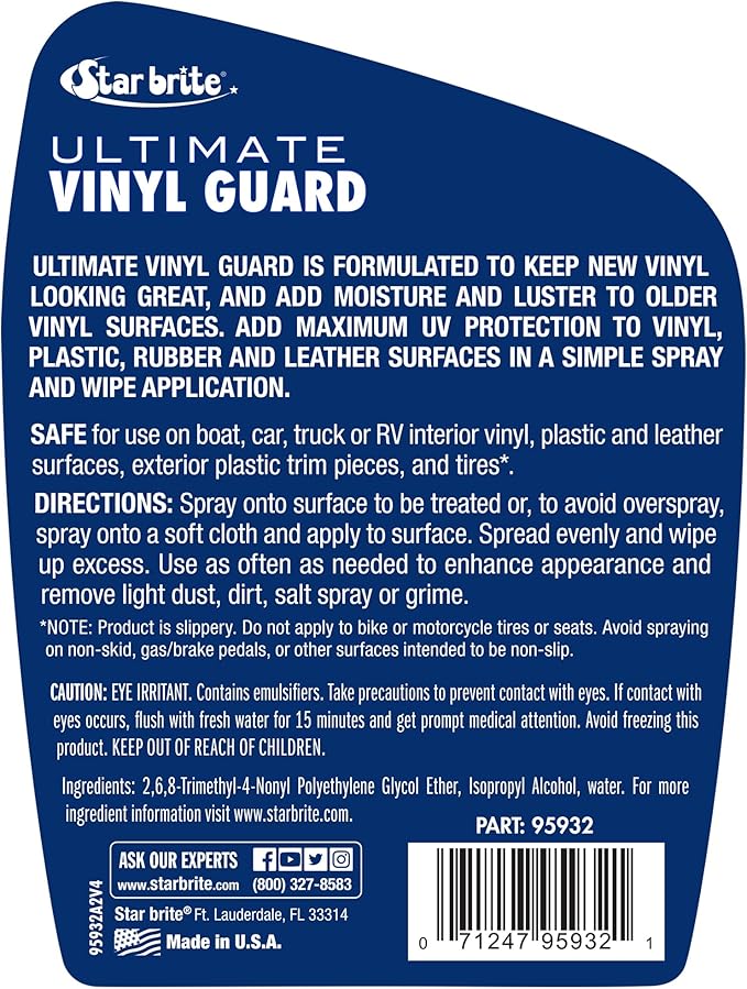 STAR BRITE Ultimate Vinyl Clean Spray + Ultimate Vinyl Guard - Multi-Surface Cleaner & Protectant for Auto, RV, Home & Boat Upholstery - Clean & Protect Vinyl, Rubber, Leather, Plastic