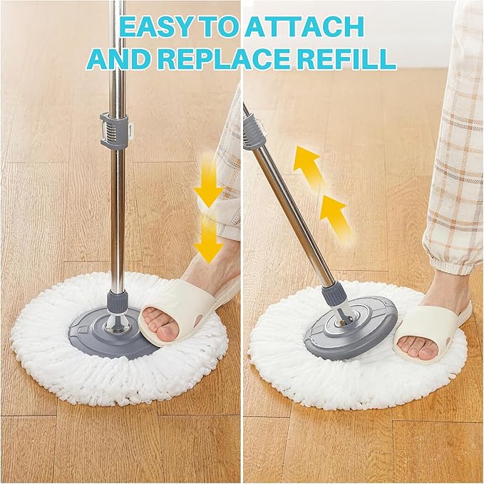 JOYMOOP Spin Mop and Bucket with Wash and Wringer Set, 360° Mop Head & Telescopic Handle, 6 Reusable Microfiber Pads, Wet and Dry Use, Hands-Free Cleaning for Hardwood, Tile, Laminate Floors & Walls