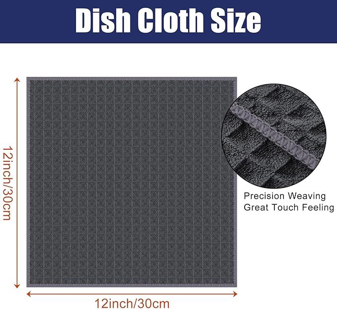 Homaxy Microfiber Waffle Weave Kitchen Dish Cloths, 12 x 12 Inch Ultra Absorbent and Solid Color Dish Towels for Kitchen Fast Drying Dishcloth for Washing Dishes, 8 Pack, Dark Grey