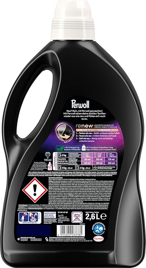 Perwoll Renew Black (52 Washes), Detergent For All Dark Colors, Strengthens Fibers and Improves Color