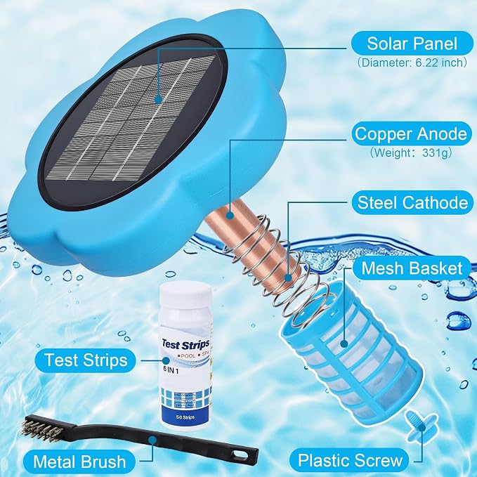 Toodour Solar Pool Ionizer - Upgraded Floating Solar Pool Ionizer for Above Ground Pool Cleaner, Up to 45,000 Gallons Durable Pool Cleaning Equipment Easy Pool Maintenance for Swimming Pools
