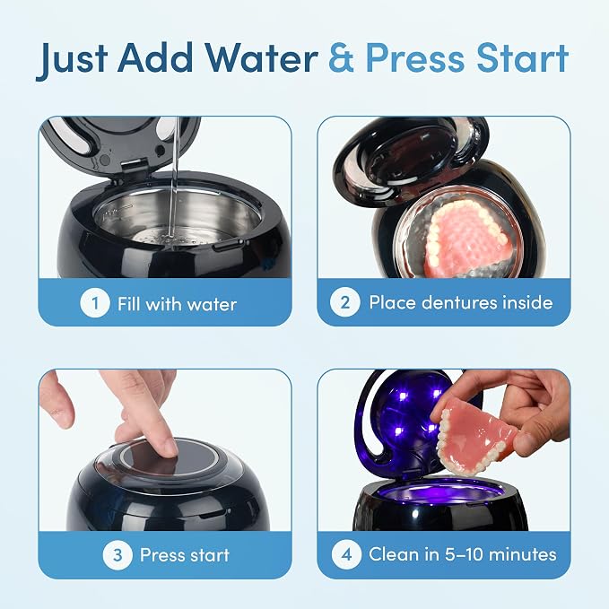 Ploise Denture Dome – Ultrasonic Retainer Cleaner Machine with UV-C | Night Guard Cleaner, Mouth Guard Cleaner, Denture Cleaner & Aligner Cleaner | 42000Hz for Retainers & Dental Care