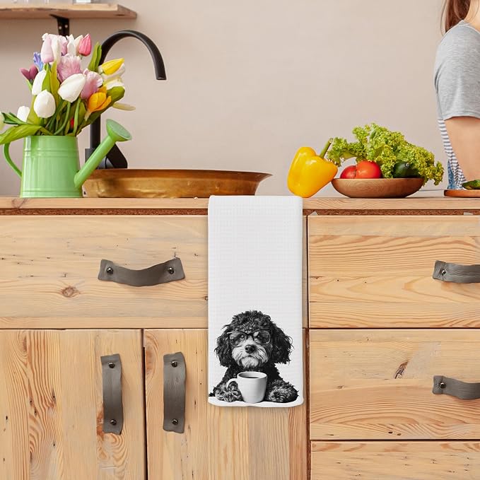 Funny Bernedoodle Coffee Kitchen Towels, Gifts for Dog Wine Lovers, Bar Accessories Dish Tea Towels for Kitchen, Dog Owners Housewarming Gift Decorative Hand Towel 16x24 Inch