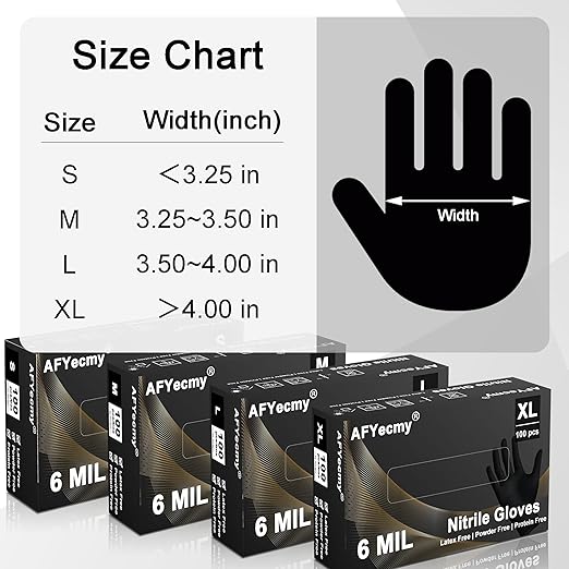 Disposable Nitrile Gloves, Chemical Resistant, Powder and Latex Free, Food Safe, Black Heavy Duty Gloves, 6 Mil, 1000 Count, Medium